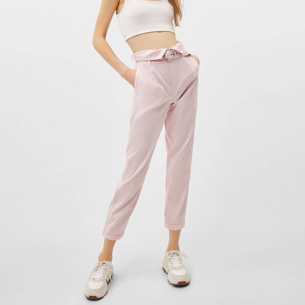 Bershka Baby Pink Paperbag Waist Pants